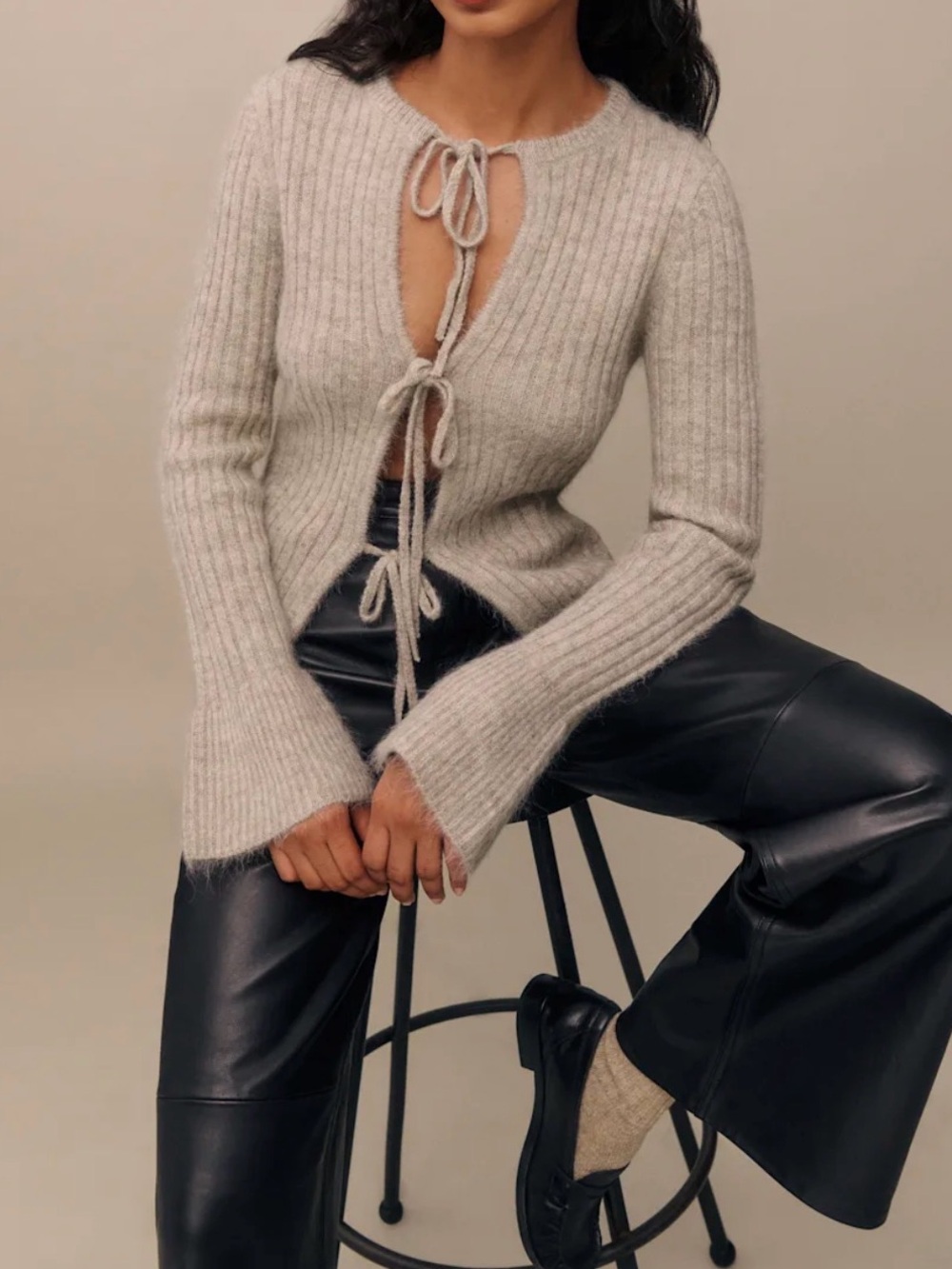 Reformation Rebecca Cashmere Alpaca Tie Front Cardigan NWT - Picture 3 of 9